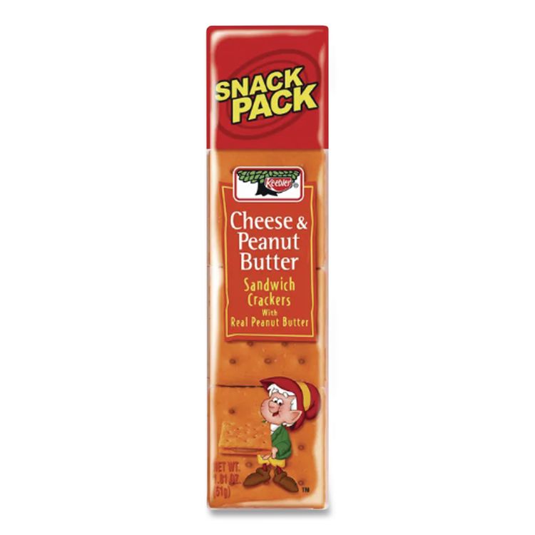Sandwich Crackers, Cheese and Peanut Butter, 8-Piece Snack Pack, 12/Box