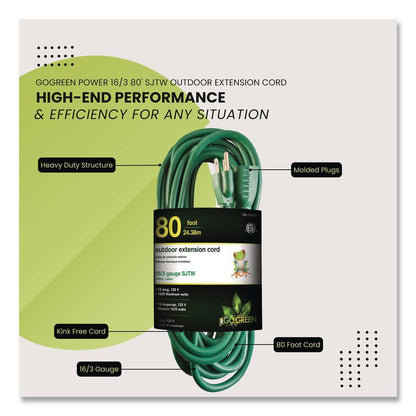 16 AWG Outdoor Extension Cord, 80 ft, 10 A, Green