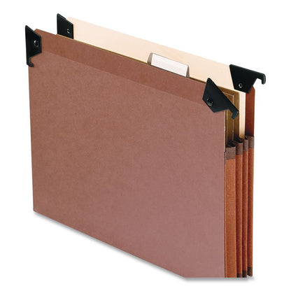 Premium Expanding Hanging File Pockets with Swing Hooks and Dividers, 3 Dividers with 1/5-Cut Tabs, Letter Size, Brown, 5/Box