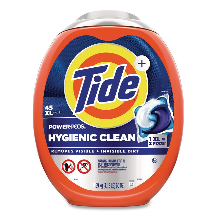 Hygienic Clean Heavy 10x Duty Power Pods, HE Compatible, Original Scent, 66 oz Tub, 45 Pods, 4/Carton