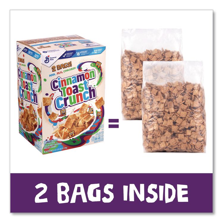 Cereal, Cinnamon, 2 Bags/Box, 49.5 oz Box