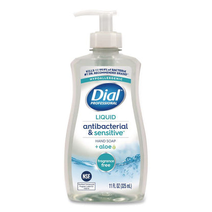 Antibacterial and Sensitive Liquid Hand Soap, Fragrance Free, 11 oz Pump Bottle, 12/Carton