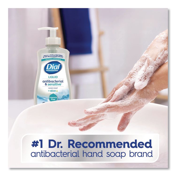 Antibacterial and Sensitive Liquid Hand Soap, Fragrance Free, 11 oz Pump Bottle