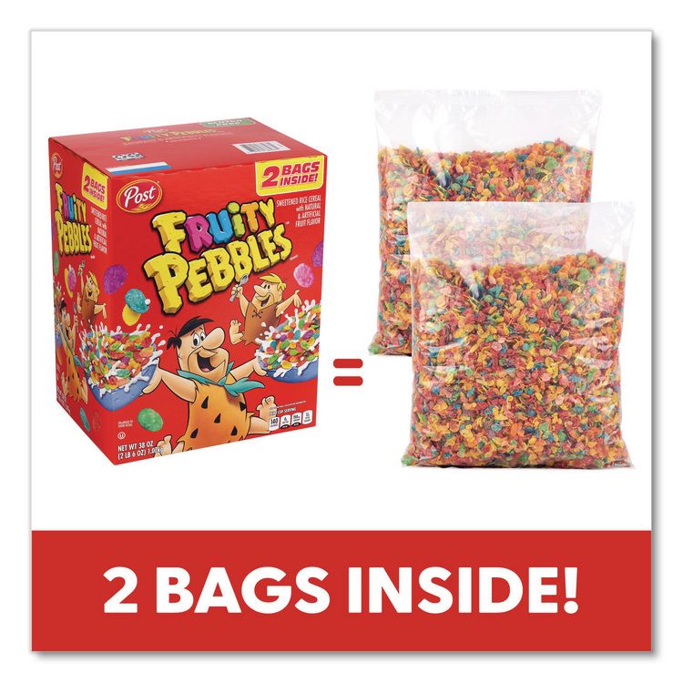 Fruity Pebbles Crispy Rice Cereal, 2 Bags/Box, 38 oz Box