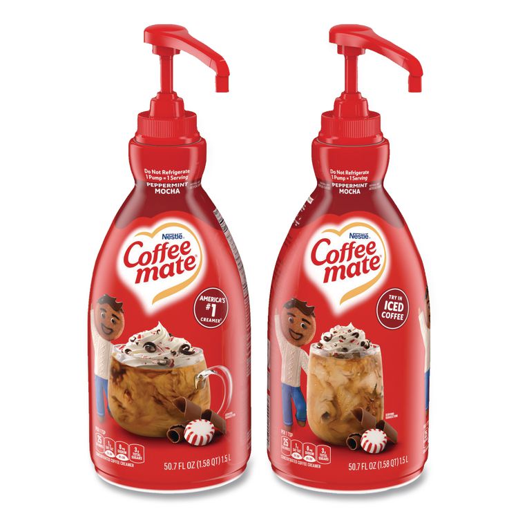 Liquid Creamer, Peppermint Mocha, 1.5 L Pump Bottle, 2/Carton