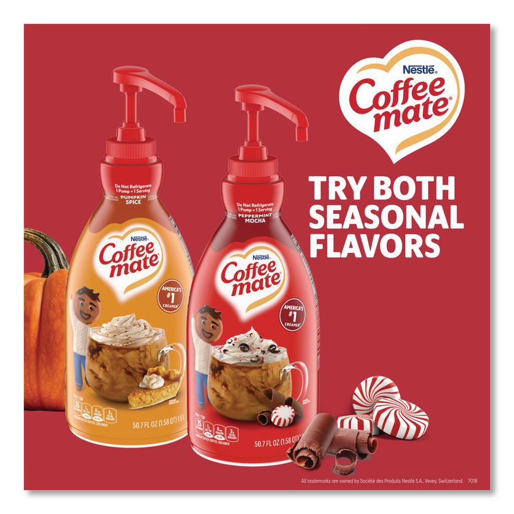Liquid Creamer, Peppermint Mocha, 1.5 L Pump Bottle, 2/Carton