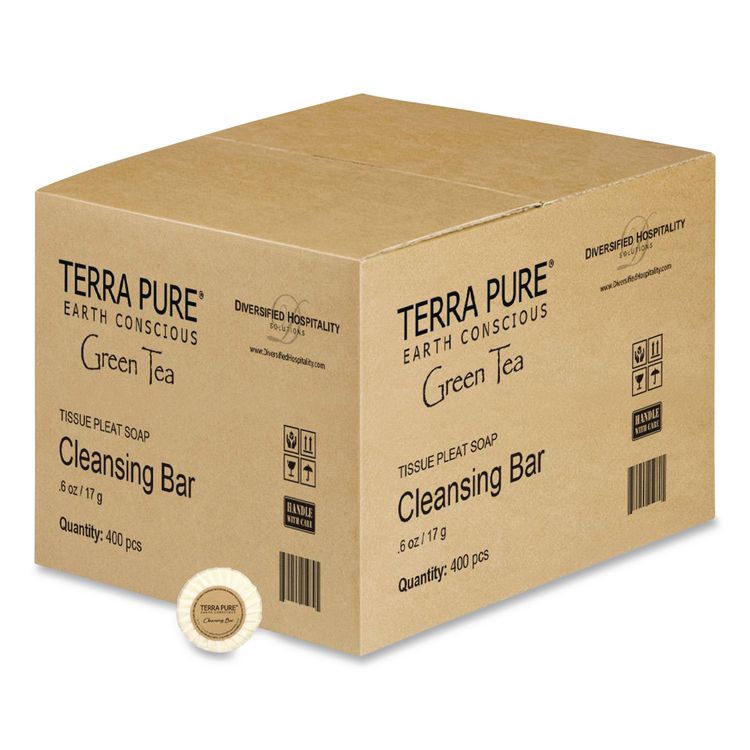 Terra Pure Cleansing Bar, Green Tea Lemongrass Scent, 0.6 oz Bar, 400/Carton