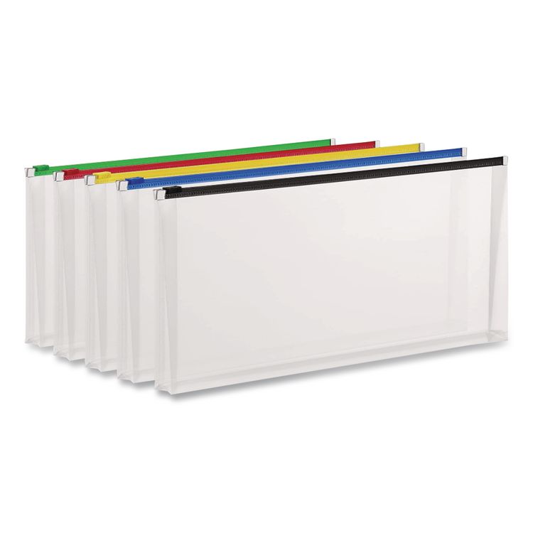 Poly Zip Check Envelope, Zipper Closure, 10.13 x 5.13, Assorted Colors, 5/Pack