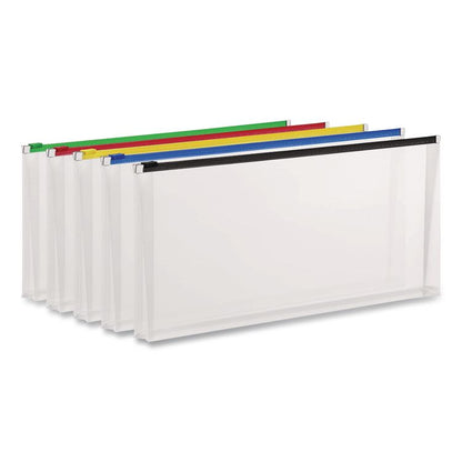 Poly Zip Check Envelope, Zipper Closure, 10.13 x 5.13, Assorted Colors, 5/Pack