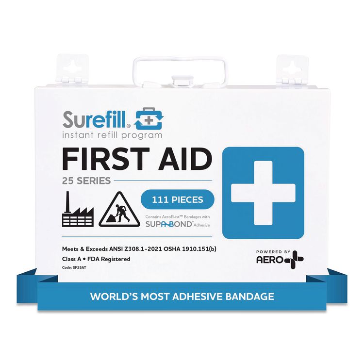 25 ANSI 2021 A+ First Aid Kit with Metal Case, 111 Pieces
