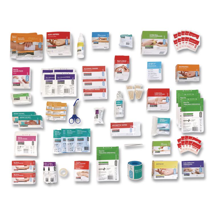 100 Series Class B 3-Shelf First Aid Cabinet - Meds, 100 Person, 660 Pieces, Metal Case