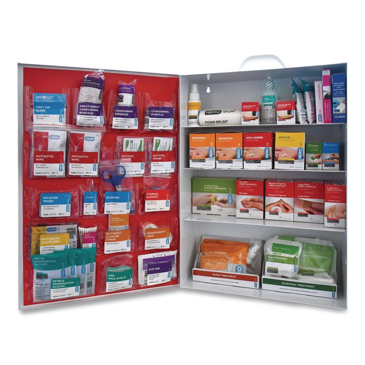 150 Series Class B 4-Shelf Food First Aid Cabinet - Meds, 150 Person, 830 Pieces, Metal Case