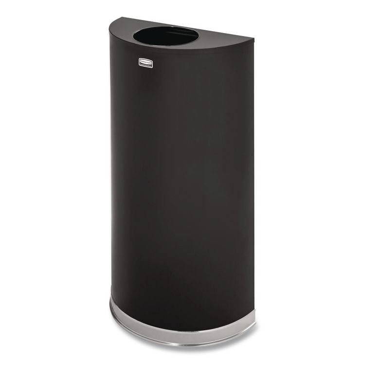 European and Metallic Series Open Top Half-Round Receptacle, 12 gal, Steel, Black/Chrome