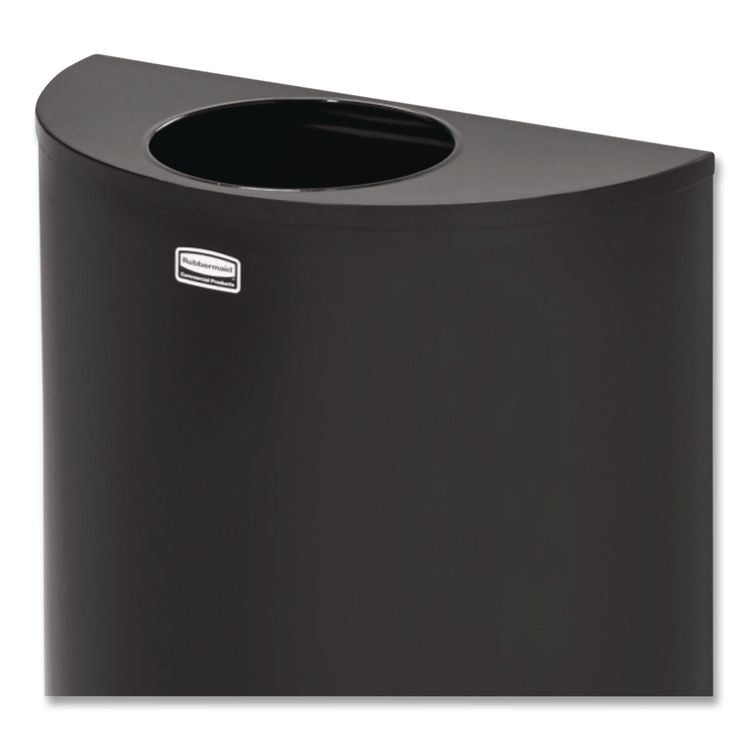 European and Metallic Series Open Top Half-Round Receptacle, 12 gal, Steel, Black/Chrome