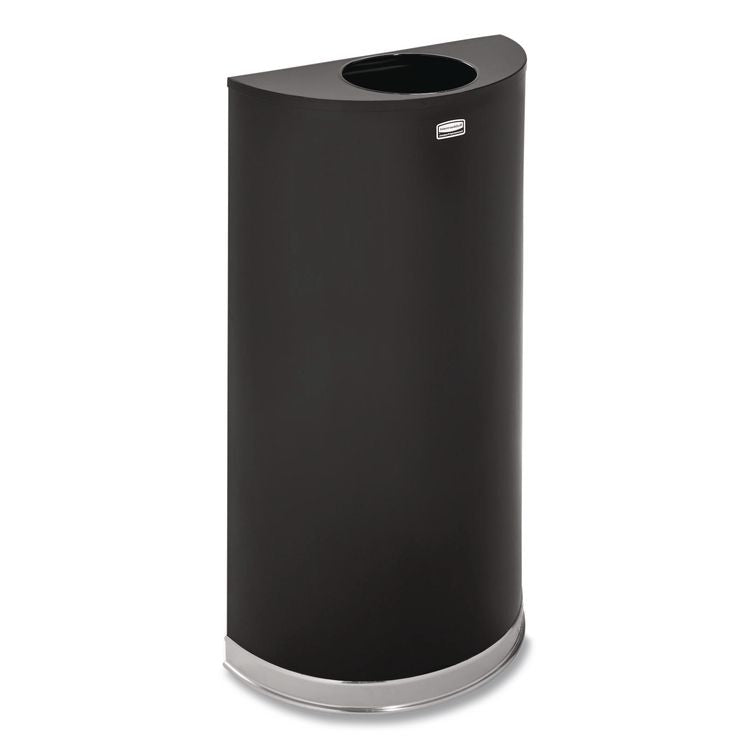 European and Metallic Series Open Top Half-Round Receptacle, 12 gal, Steel, Black/Chrome