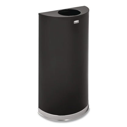European and Metallic Series Open Top Half-Round Receptacle, 12 gal, Steel, Black/Chrome