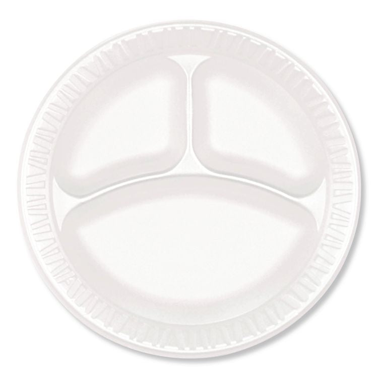 Foam Dinnerware, 3-Compartment Plate, 9" dia, White, 125/Sleeve, 4 Sleeves/Pack