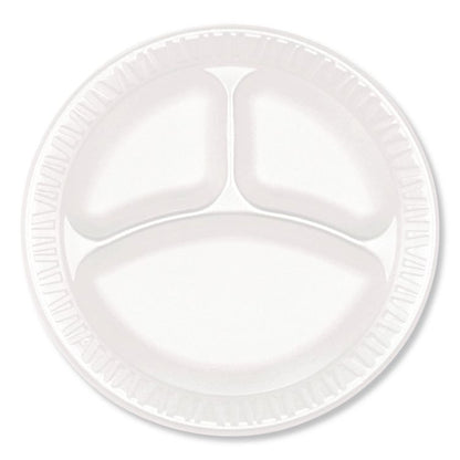 Foam Dinnerware, 3-Compartment Plate, 9" dia, White, 125/Sleeve, 4 Sleeves/Pack