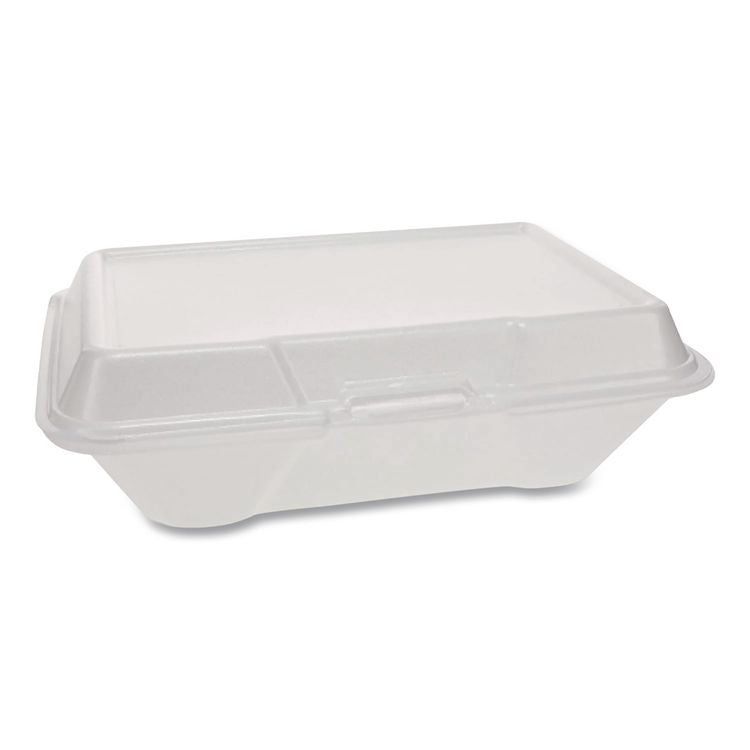 Foam Hinged Lid Container Secure One Tab Latch, 3 Compartments, 7.81 x 8.75 x 3.38, White, 100/Sleeve, 2 Sleeves/Bag