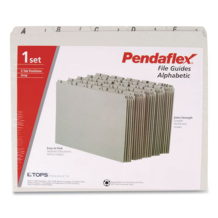Top Tab A-Z File Guides, 1/5-Cut Top Tab, A to Z, 8.5 x 14, Gray, 25/Set