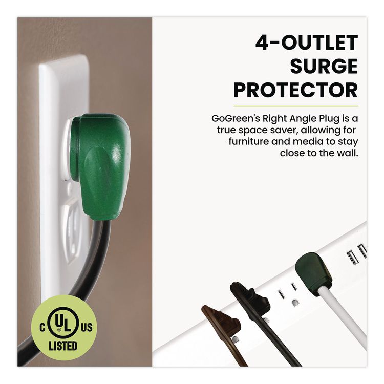 Four-Outlet Surge Protector with Three USB Ports, 4 ft Cord Length Cord, 450 J, White