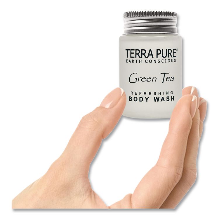 Terra Pure Body Wash Jam Jar, Green Tea Lemongrass, 1 oz Jar, 300/Carton