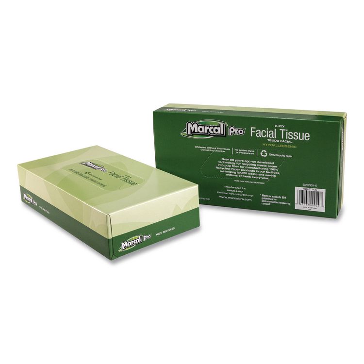 100% Recycled Convenience Pack Facial Tissue, 2-Ply, White, 100 Sheets/Box, 30/Carton