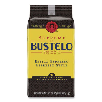 Cafe Bustelo Whole Bean Coffee, Espresso, 32 oz Bag, 4/Carton