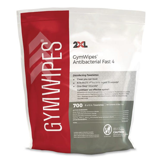 Antibacterial Gym Wipes Refill, 1-Ply, 6 x 8, Unscented, White, 700 Wipes/Pack (Each)