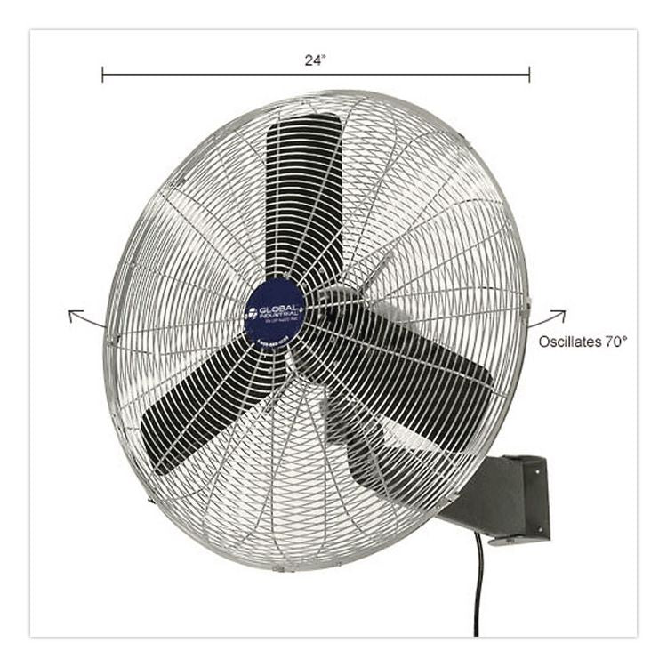 Oscillating Wall Mount Fan, 24", 3 Speeds, Black