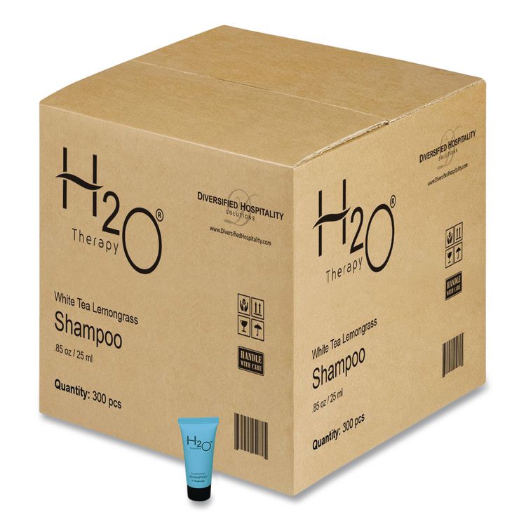 H2O Therapy Shampoo Single Use, White Tea and Lemongrass Scent, 0.85 oz Tube, 300/Carton