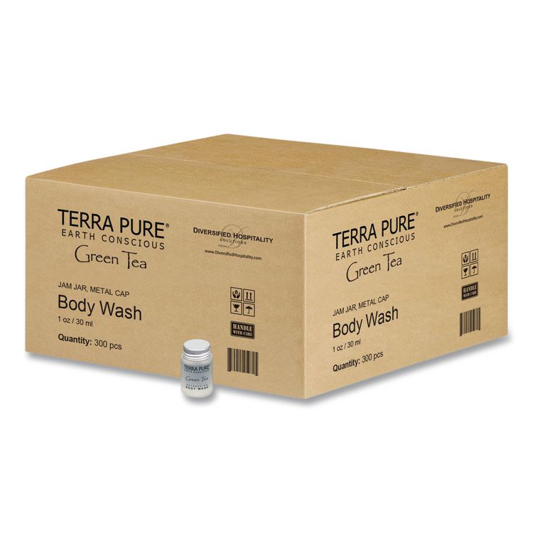 Terra Pure Body Wash Jam Jar, Green Tea Lemongrass, 1 oz Jar, 300/Carton
