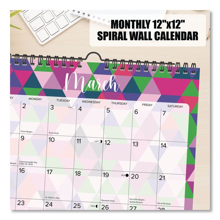 Geometric 2026 Spiral Wall Calendar, Geometric Artwork, 12 x 12, Multicolor Sheets, 12-Month (Jan to Dec): 2026