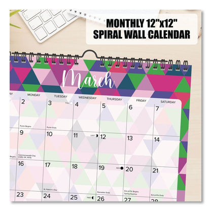 Geometric 2026 Spiral Wall Calendar, Geometric Artwork, 12 x 12, Multicolor Sheets, 12-Month (Jan to Dec): 2026