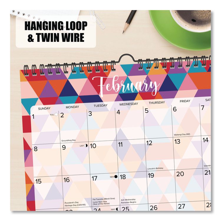 Geometric 2026 Spiral Wall Calendar, Geometric Artwork, 12 x 12, Multicolor Sheets, 12-Month (Jan to Dec): 2026