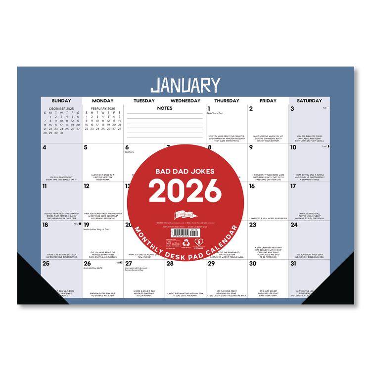 Bad Dad Jokes Monthly Desk Pad Calendar, 17 x 12, White/Multicolor Sheets, Black Headband/Corners, 12-Month (Jan to Dec) 2026