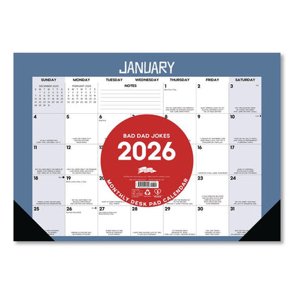 Bad Dad Jokes Monthly Desk Pad Calendar, 17 x 12, White/Multicolor Sheets, Black Headband/Corners, 12-Month (Jan to Dec) 2026
