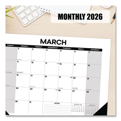 Basic Small Monthly Desk Pad Calendar, 17 x 12, White/Gray/Black Sheets, Black Headband/Corners, 12-Month (Jan to Dec) 2026
