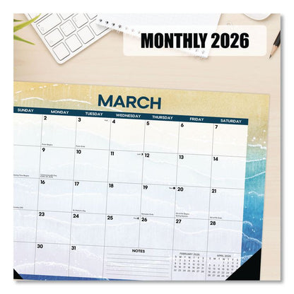 Beaches Monthly Desk Pad Calendar, 17 x 12, White/Multicolor Sheets, Black Headband/Corners, 12-Month (Jan to Dec) 2026