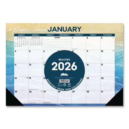 Beaches Monthly Desk Pad Calendar, 17 x 12, White/Multicolor Sheets, Black Headband/Corners, 12-Month (Jan to Dec) 2026