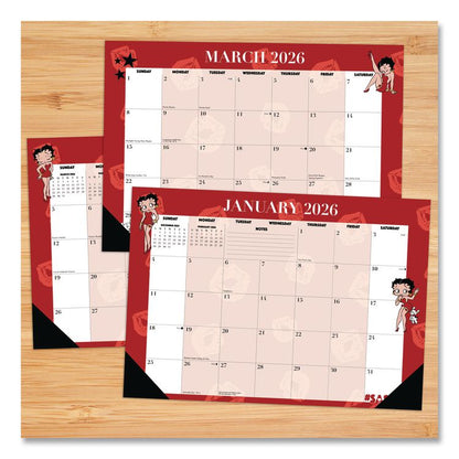 Betty Boop Small Monthly Desk Pad Calendar, 17 x 12, Red/White Sheets, Black Headband, Black Corners, 12-Month (Jan-Dec) 2026