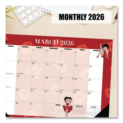 Betty Boop Small Monthly Desk Pad Calendar, 17 x 12, Red/White Sheets, Black Headband, Black Corners, 12-Month (Jan-Dec) 2026