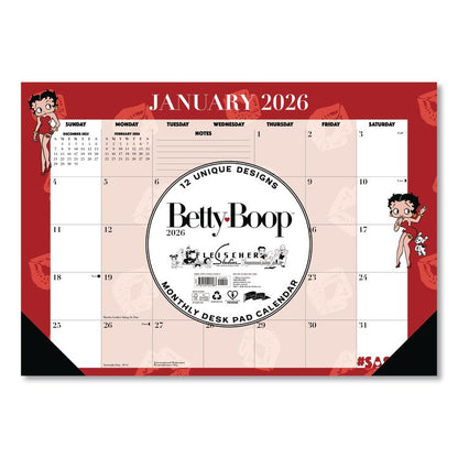Betty Boop Small Monthly Desk Pad Calendar, 17 x 12, Red/White Sheets, Black Headband, Black Corners, 12-Month (Jan-Dec) 2026