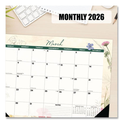 Botanical Garden Monthly Desk Pad Calendar, 17 x 12, Cream/Multicolor Sheets, Black Headband/Corners, 12-Month (Jan-Dec) 2026