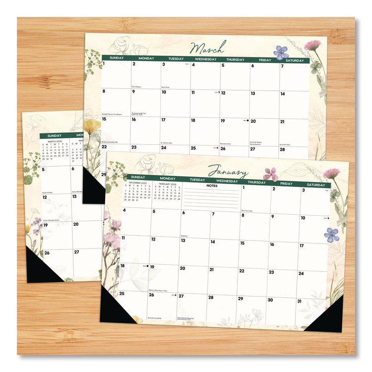 Botanical Garden Monthly Desk Pad Calendar, 17 x 12, Cream/Multicolor Sheets, Black Headband/Corners, 12-Month (Jan-Dec) 2026