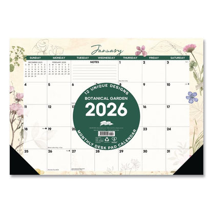 Botanical Garden Monthly Desk Pad Calendar, 17 x 12, Cream/Multicolor Sheets, Black Headband/Corners, 12-Month (Jan-Dec) 2026