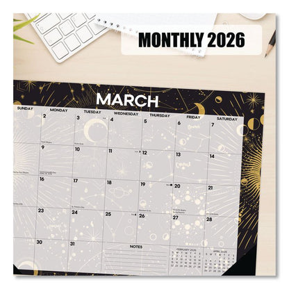 Celestial Small Monthly Desk Pad Calendar, 17 x 12, Black/Gold/Gray Sheets, Black Headband/Corners, 12-Month (Jan-Dec) 2026
