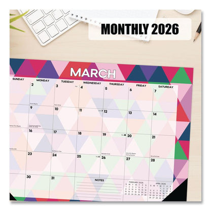 Modern Small Geometric Monthly Desk Pad Calendar, 17 x 12, Multicolor Sheets, Black Headband/Corners, 12-Month (Jan-Dec) 2026