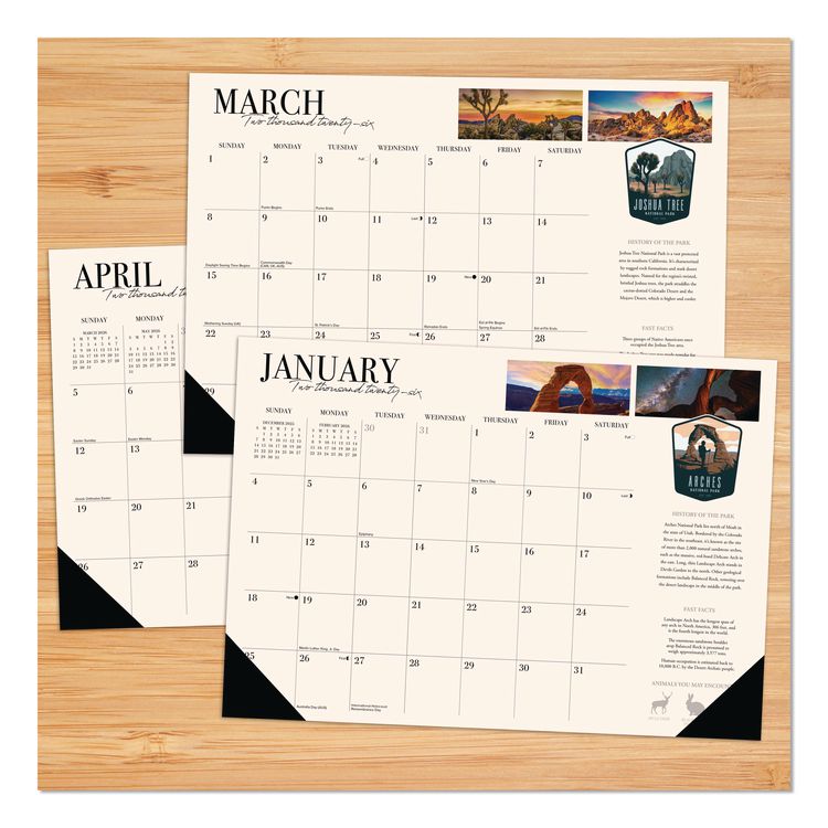 National Parks Small Monthly Desk Pad Calendar, 17 x 12, Multicolor Sheets, Black Headband/Corners, 12-Month (Jan-Dec) 2026