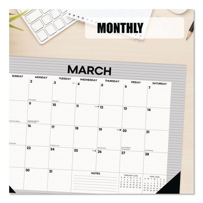 Pinstripe Small Monthly Desk Pad Calendar, 17 x 12, White/Gray Sheets, Black Headband, Black Corners, 12-Month (Jan-Dec) 2026